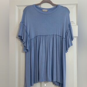 Altar'd State Light Blue Ruffle Sleeve Blouse